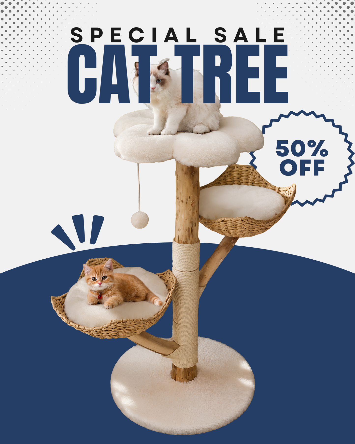 Luxury Wooden Cat Tree Tower with Scratching Post & Plush Beds 🐈‍⬛