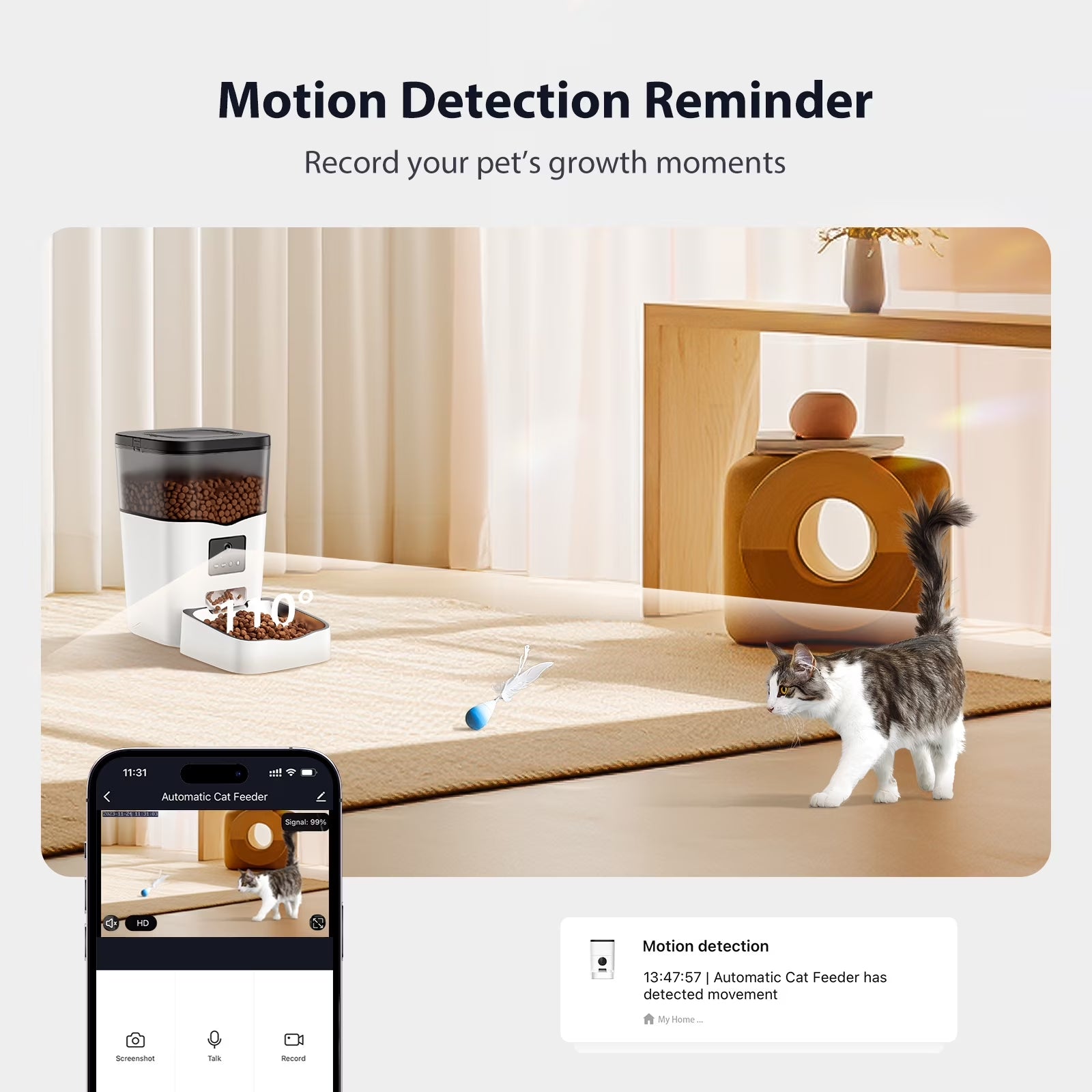 101Oz Smart Automatic Cat Feeder 3L WIFI and HD Camera Dog Pet Food Dispenser 10S Voice Recorder