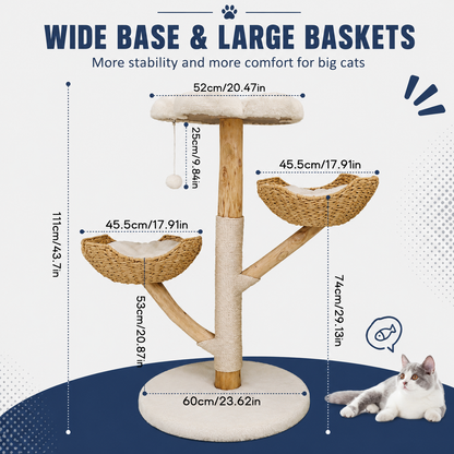 Luxury Wooden Cat Tree Tower with Scratching Post & Plush Beds 🐈‍⬛