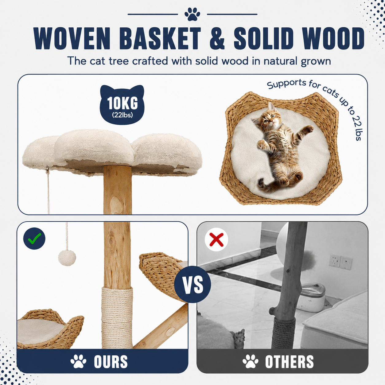 Luxury Wooden Cat Tree Tower with Scratching Post & Plush Beds 🐈‍⬛