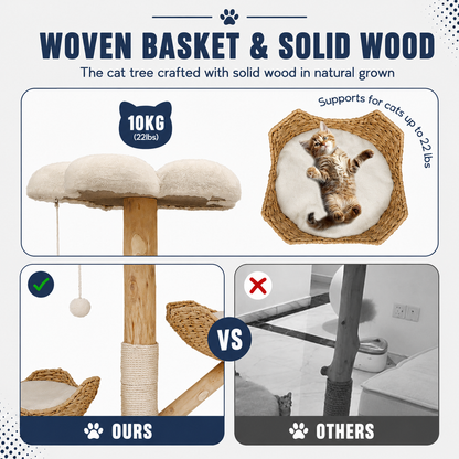 Luxury Wooden Cat Tree Tower with Scratching Post & Plush Beds 🐈‍⬛